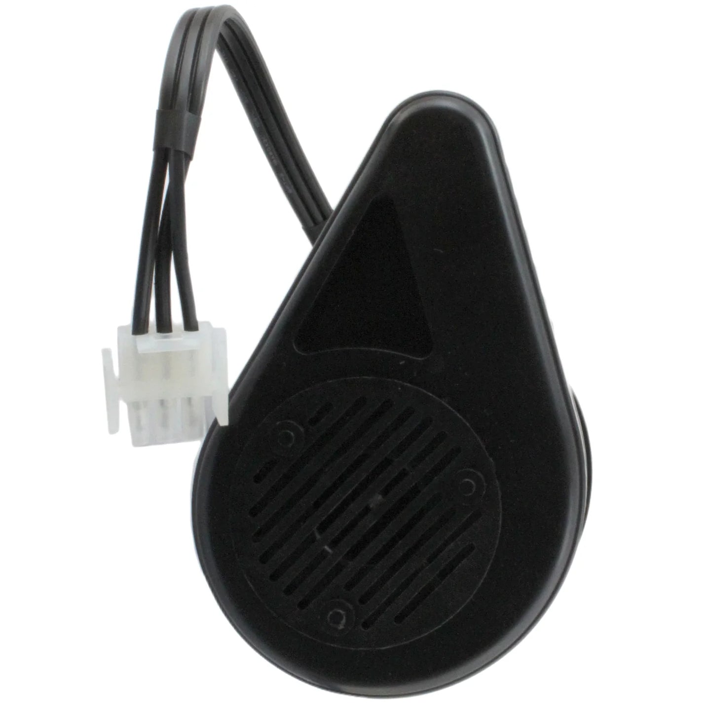 Black electronic device with a wire on a white background