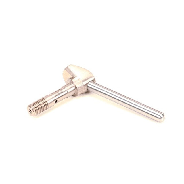 Metal tool with a cylindrical head and threaded shaft on a white background