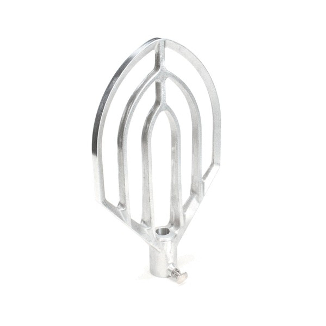 Metal mixing attachment on a white background