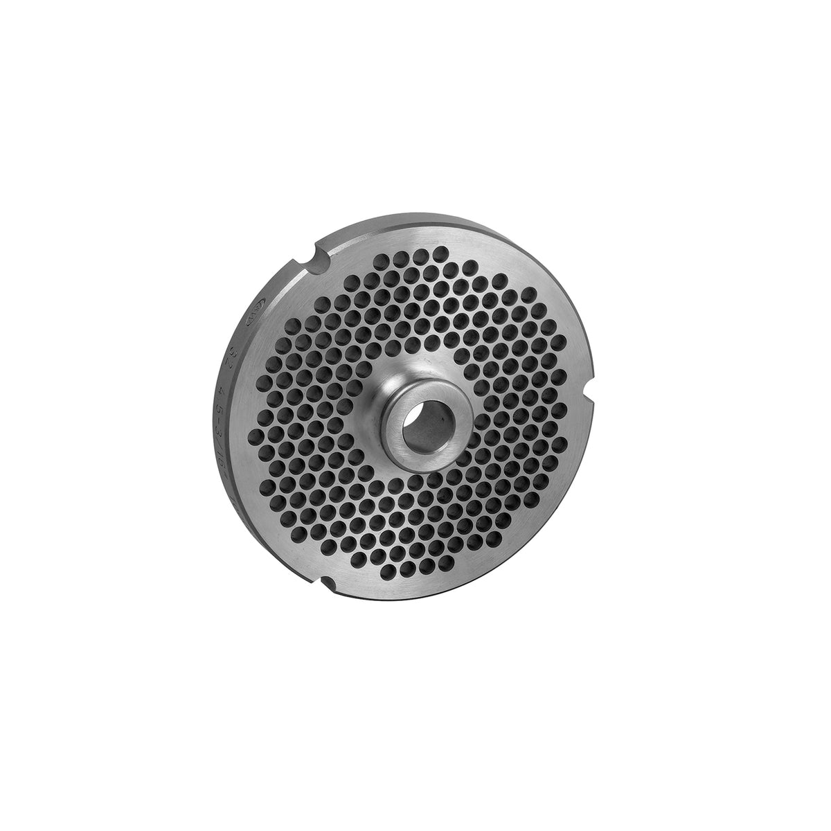 Carbon tool steel #32 hub-style 3 notch meat grinder plate with 3/16 inch holes for Hobart #32 grinders, part 32 3/16 HUB