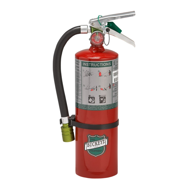 Buckeye 5 lb Halotron with Hose and Wall Hook.