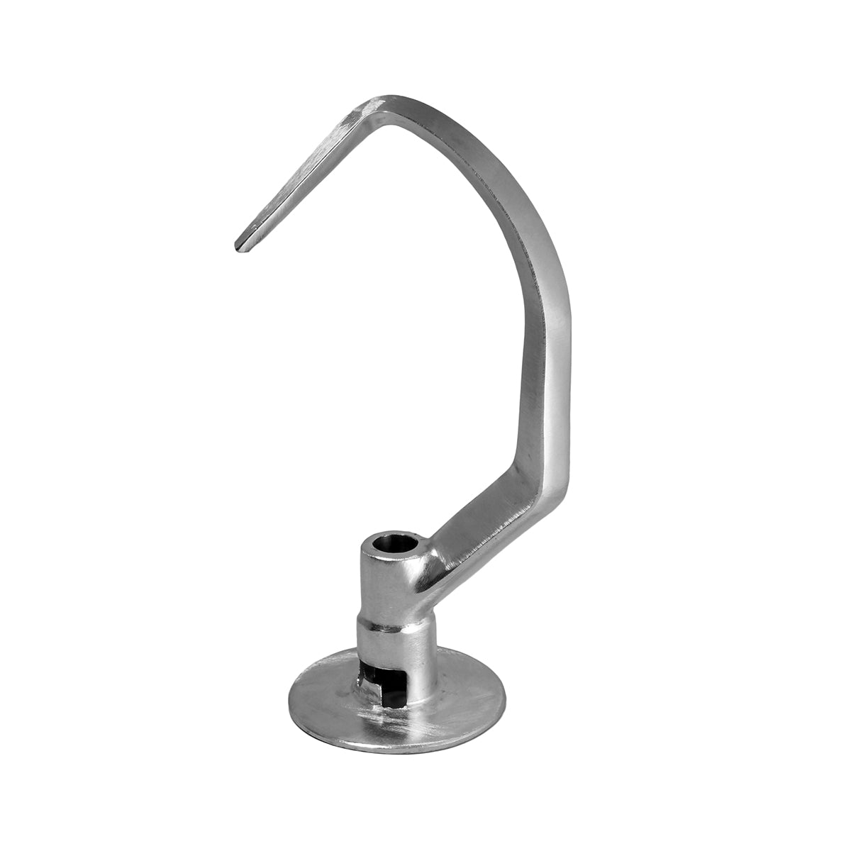 Metal dough hook on white background