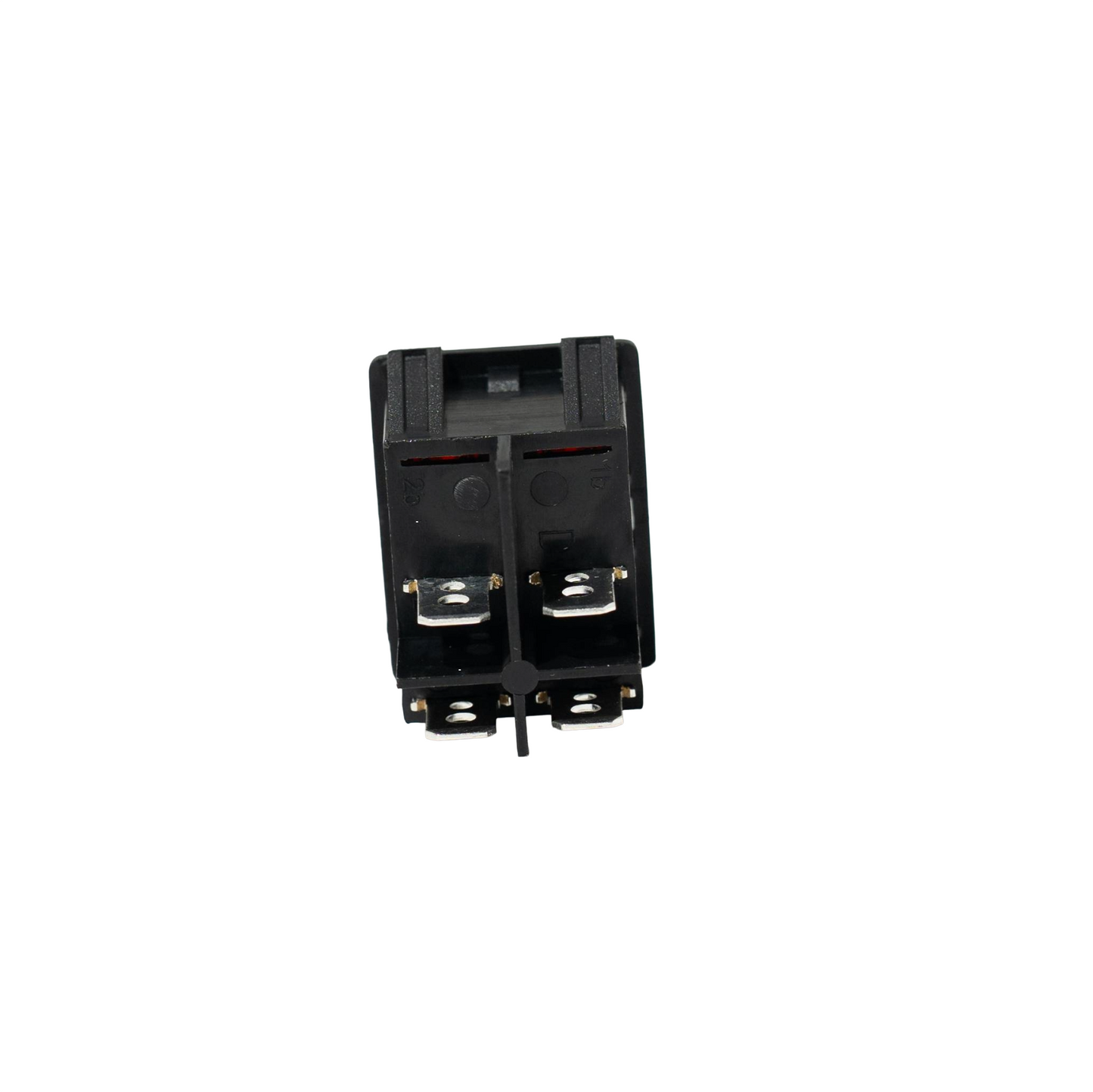 Black and red toggle switch on a white background