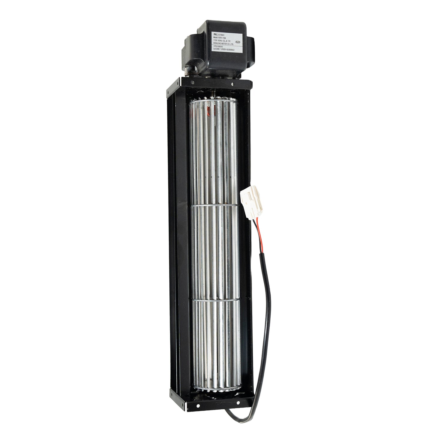 Mechanical component with metallic shaft and black housing on a white background