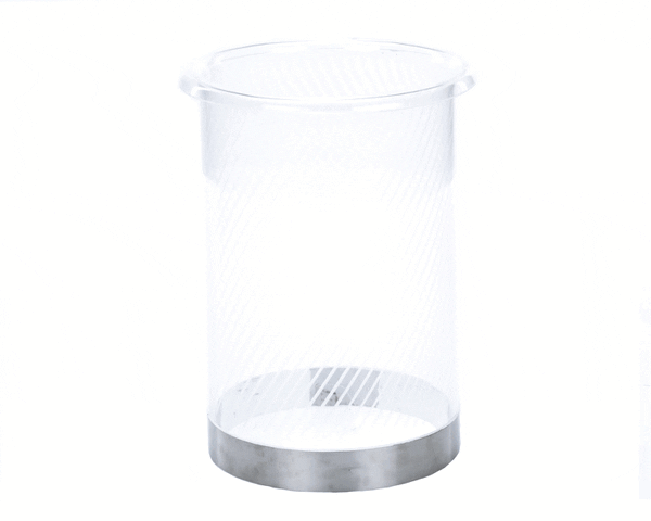 White plastic cylinder with 60 evenly spaced grooves around circumference on white background