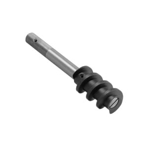 Metal shaft with a black cylindrical component on a white background