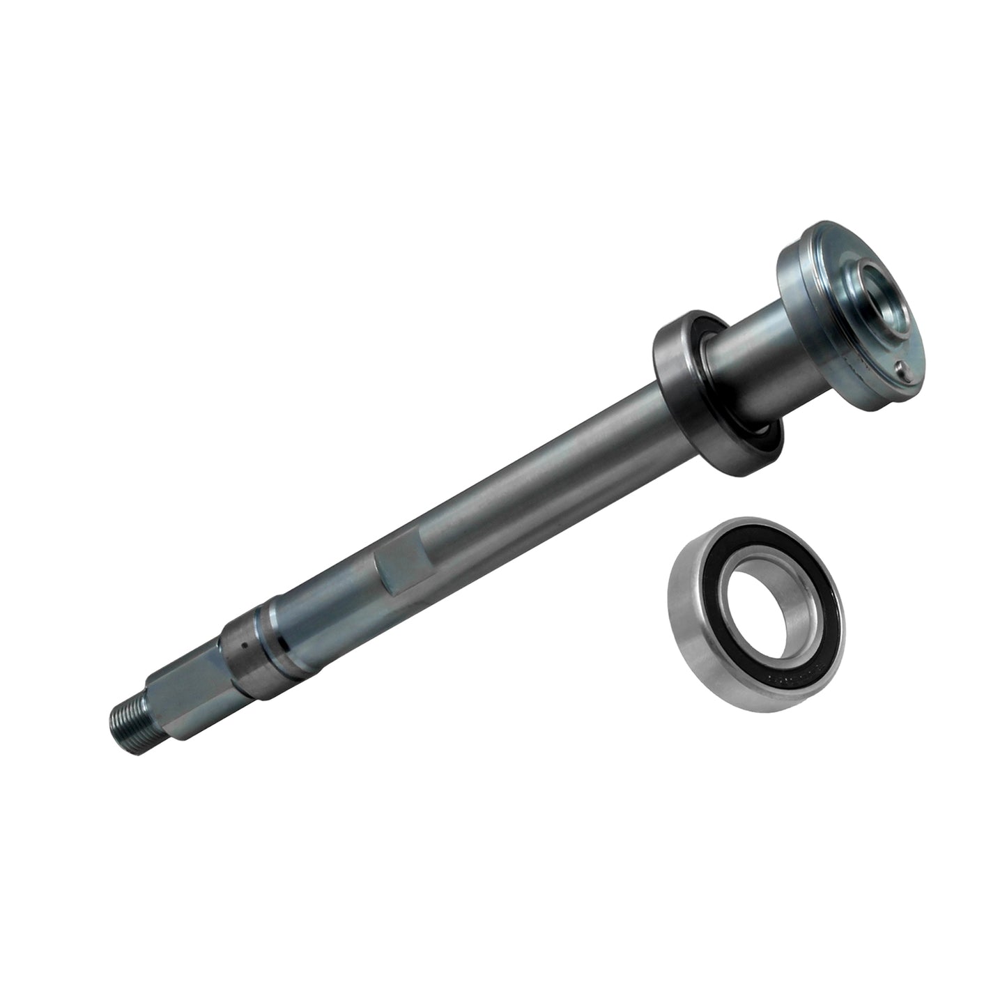 Metal shaft with a bearing on a white background