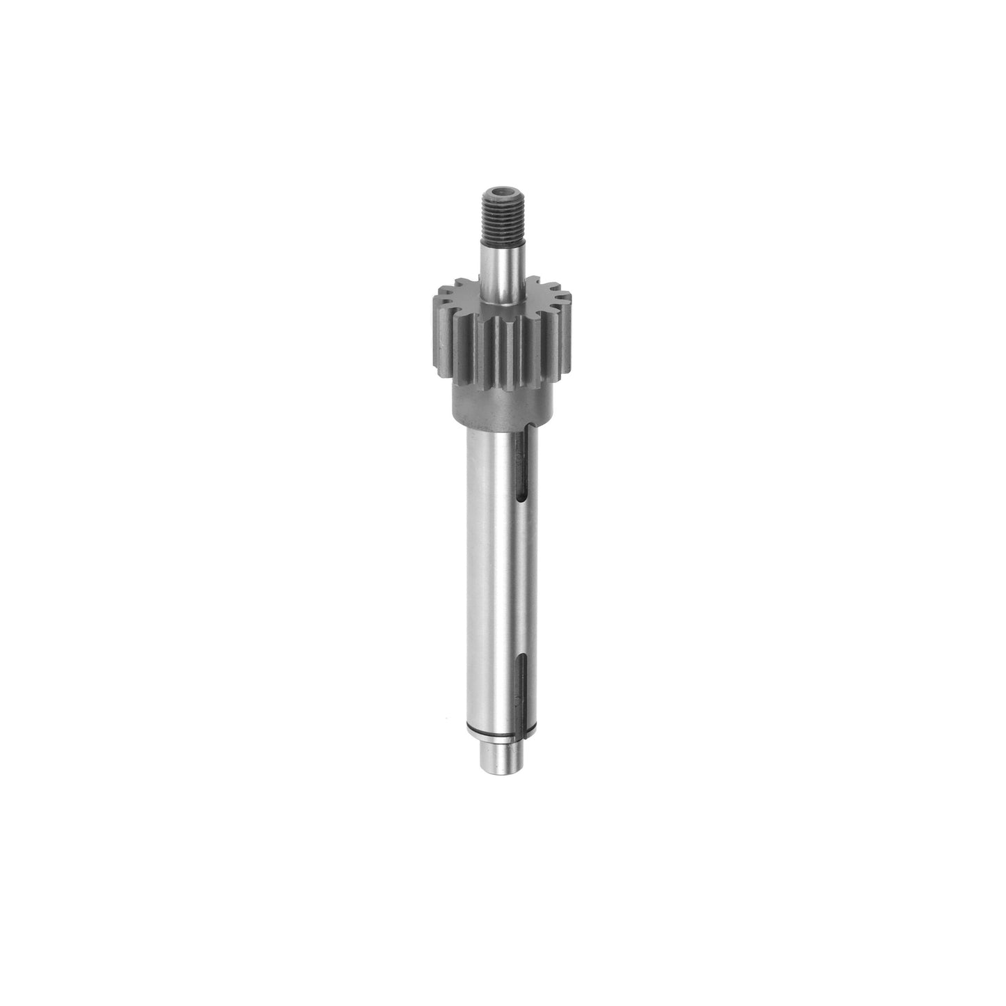 Metal gear shaft on white background.