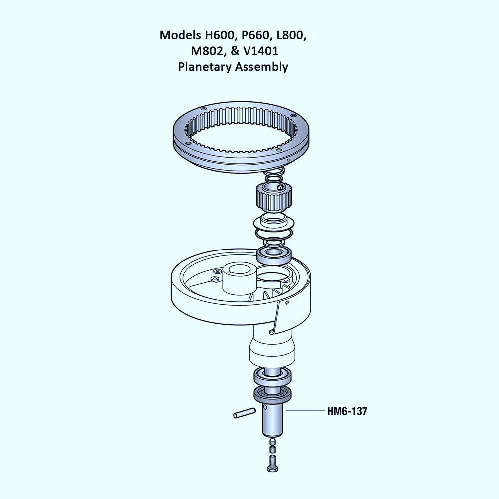 Complete planetary agitator shaft assembly for Hobart H600 and L800 mixers, part 00-064137