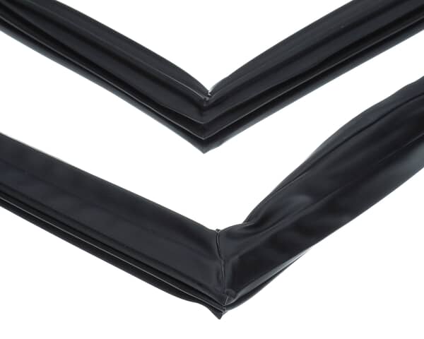 Flexible door gasket formed into a rectangle sized for a backbar door on a white background