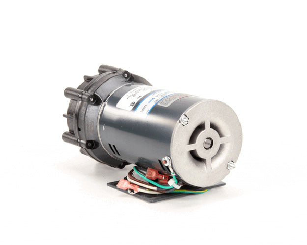 Glasswasher wash pump with motor and pump housing resting on a white background