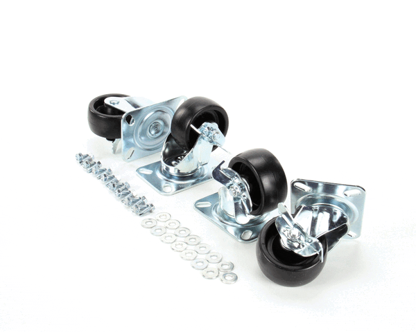 Set of four swivel casters with 3.75-inch wheels arranged in a row on a white background