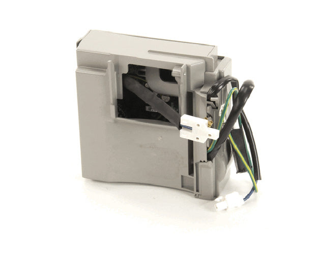 Voltage inverter module for compressors with wiring terminals and compact housing on a white background