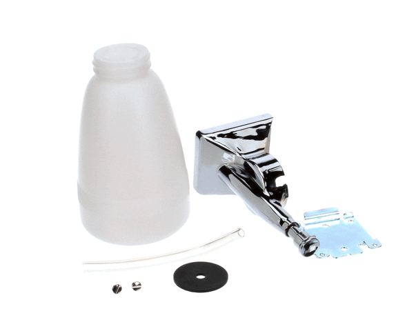 Field-install soap dispenser kit with dispenser body and mounting hardware on a white background