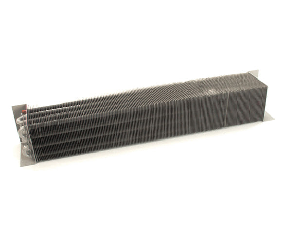 26-inch epoxy-coated evaporator coil with aluminum fins and copper tubes on a white background