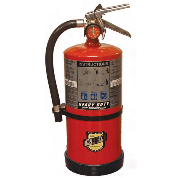 Red fire extinguisher with a visible brand logo on a white background