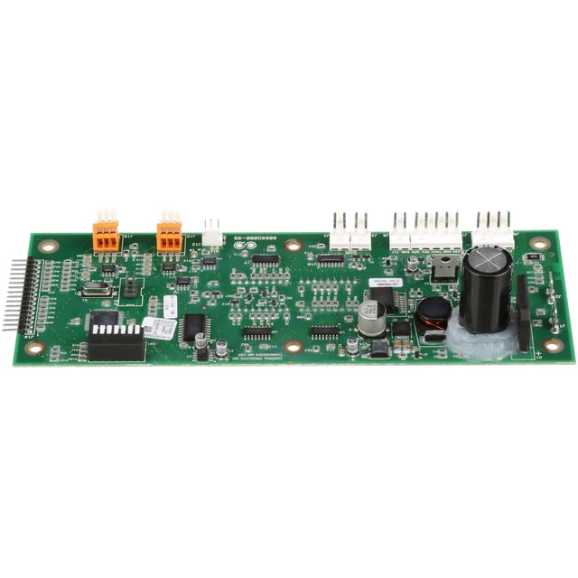 Electronic circuit board with various components on a white background