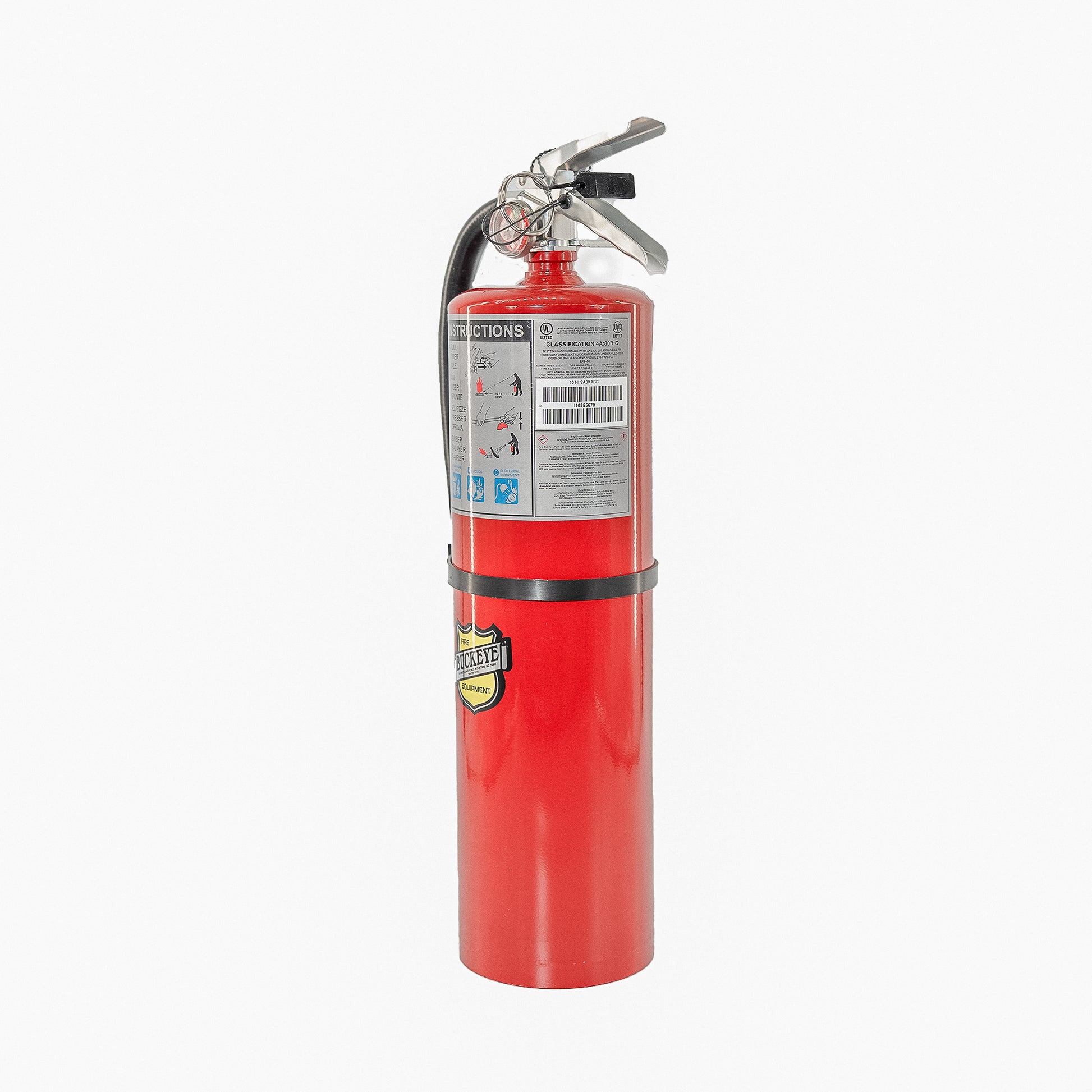 Red fire extinguisher on a white background