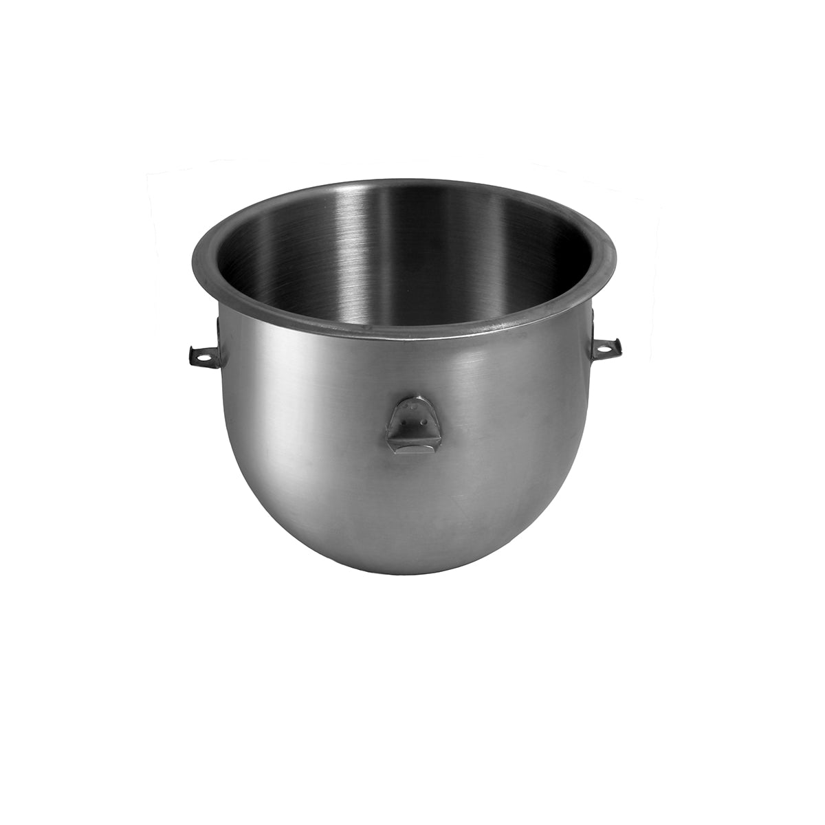 Stainless steel mixing bowl on a white background
