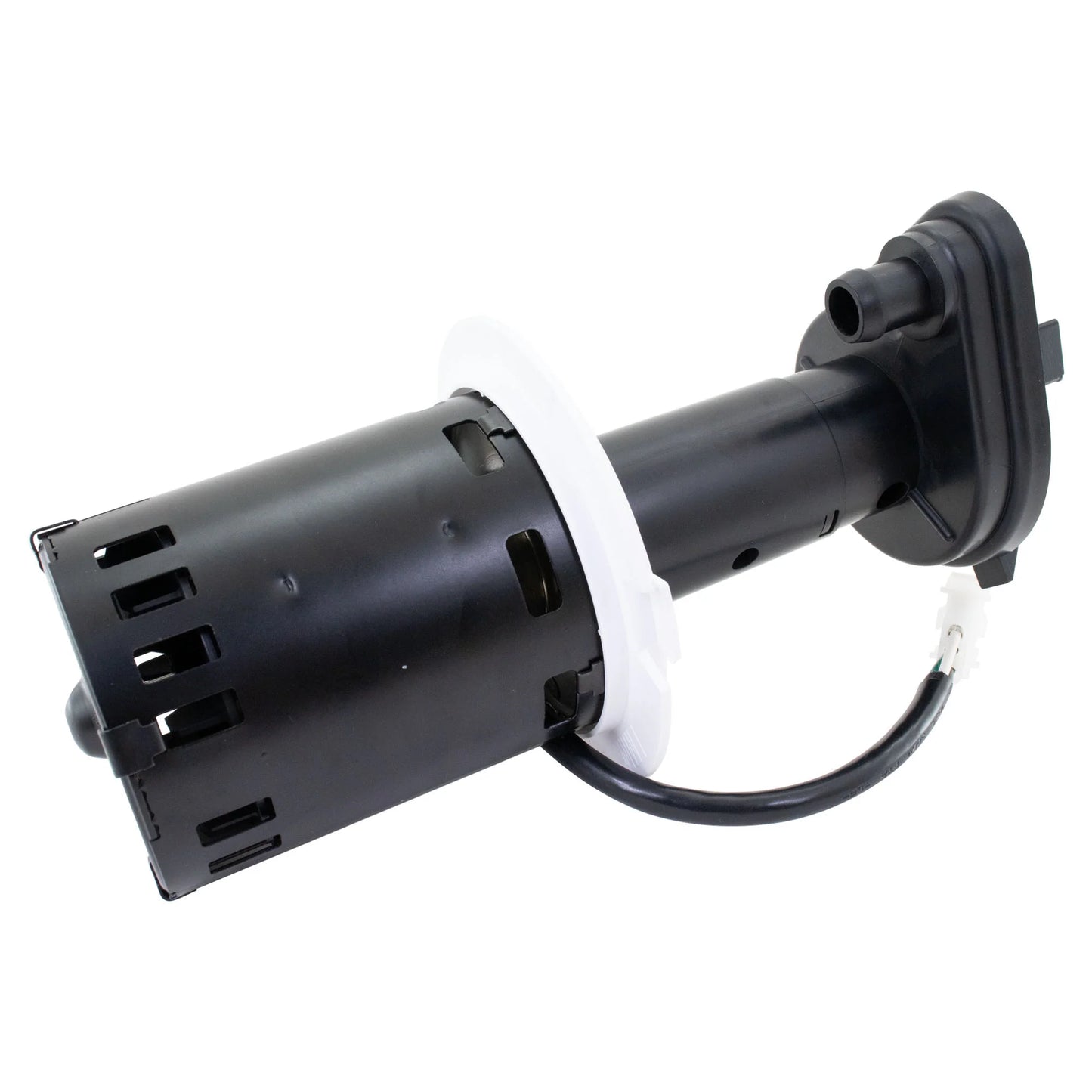 Black mechanical component on a white background