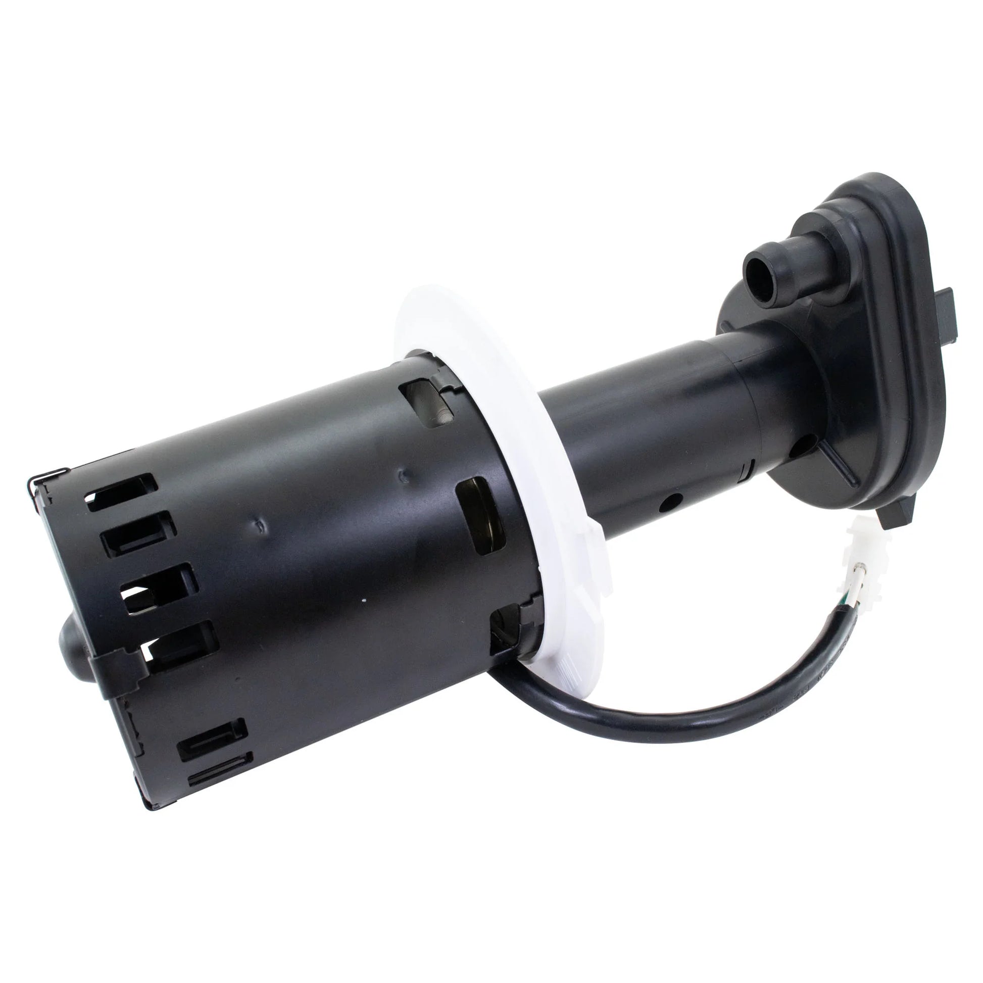 Black mechanical component on a white background