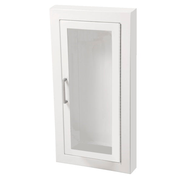 White wall-mounted cabinet with a glass door on a white background