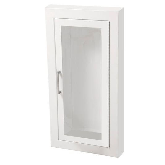 White wall-mounted cabinet with a glass door on a white background