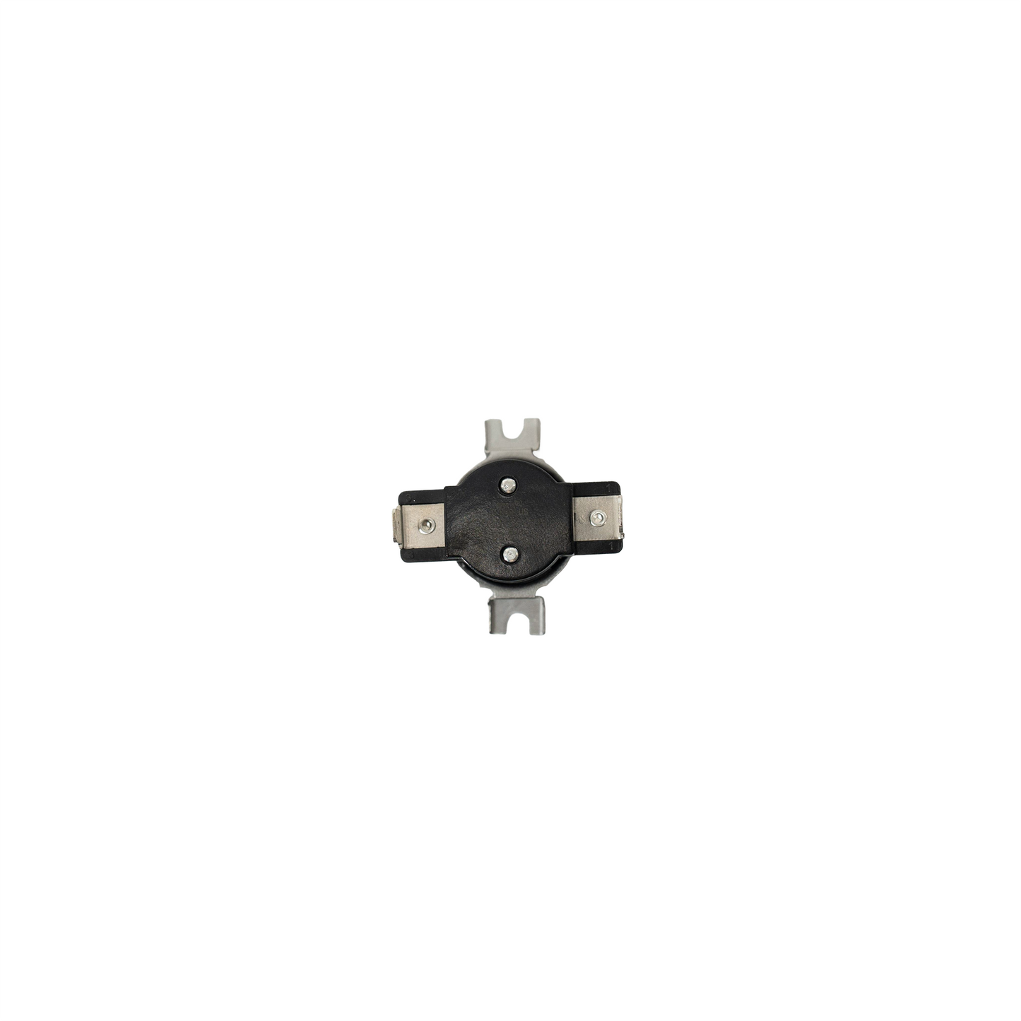 Black and silver mechanical component on a white background