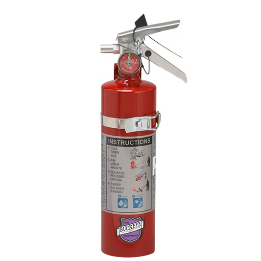 Red fire extinguisher with a white label on a white background