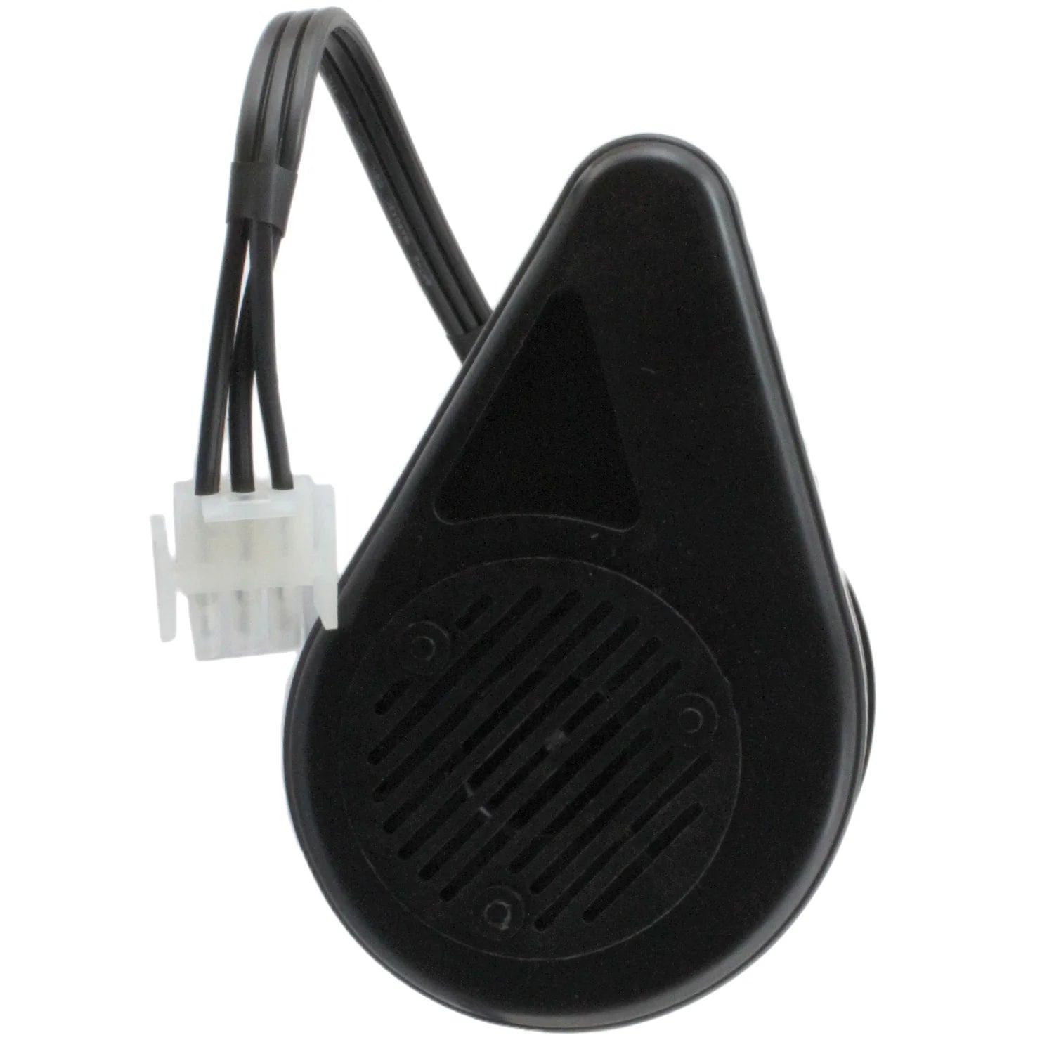 Black electronic device with a wire on a white background