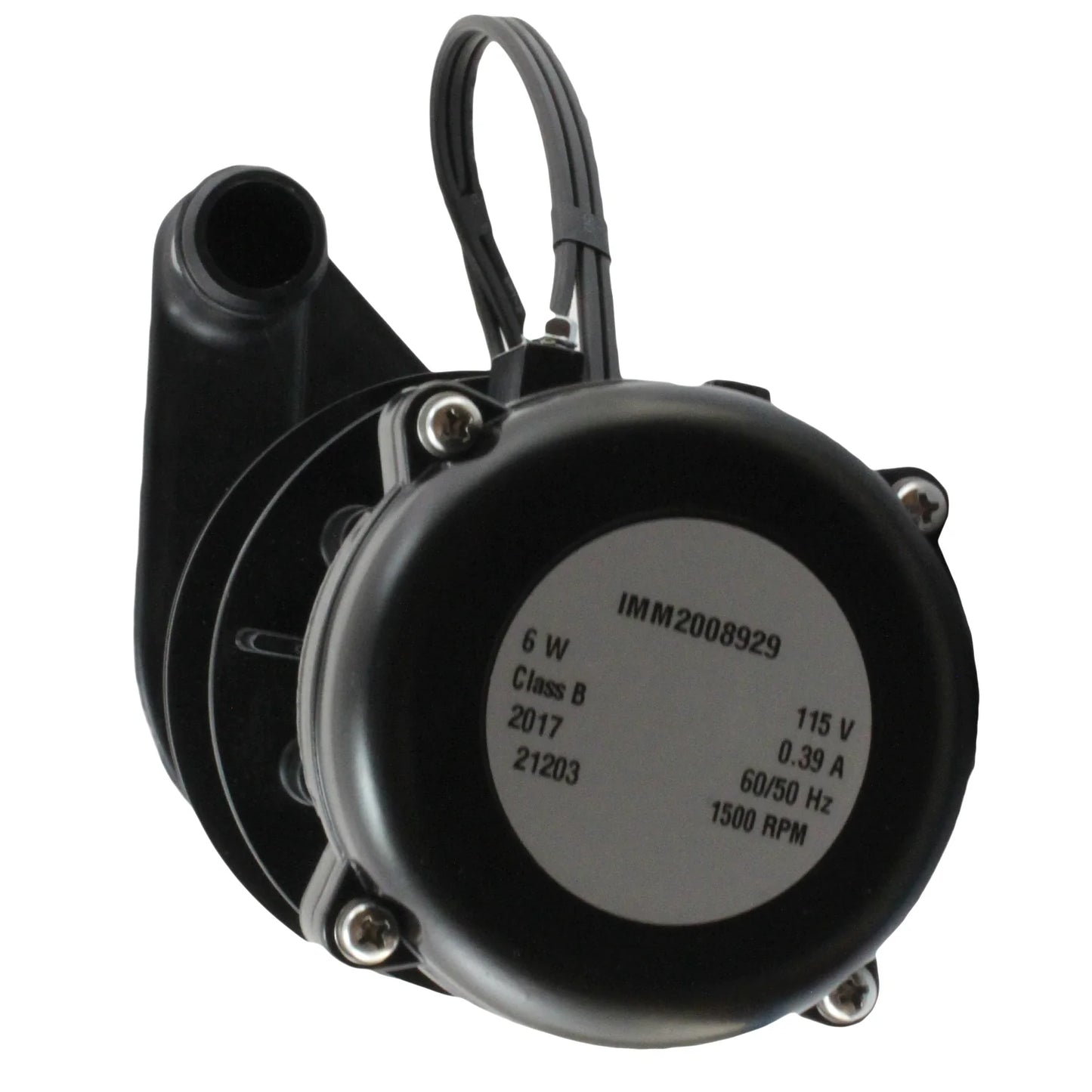 Black mechanical component with technical specifications on a white background