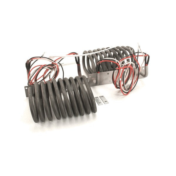 Coiled heating element with wires on a white background