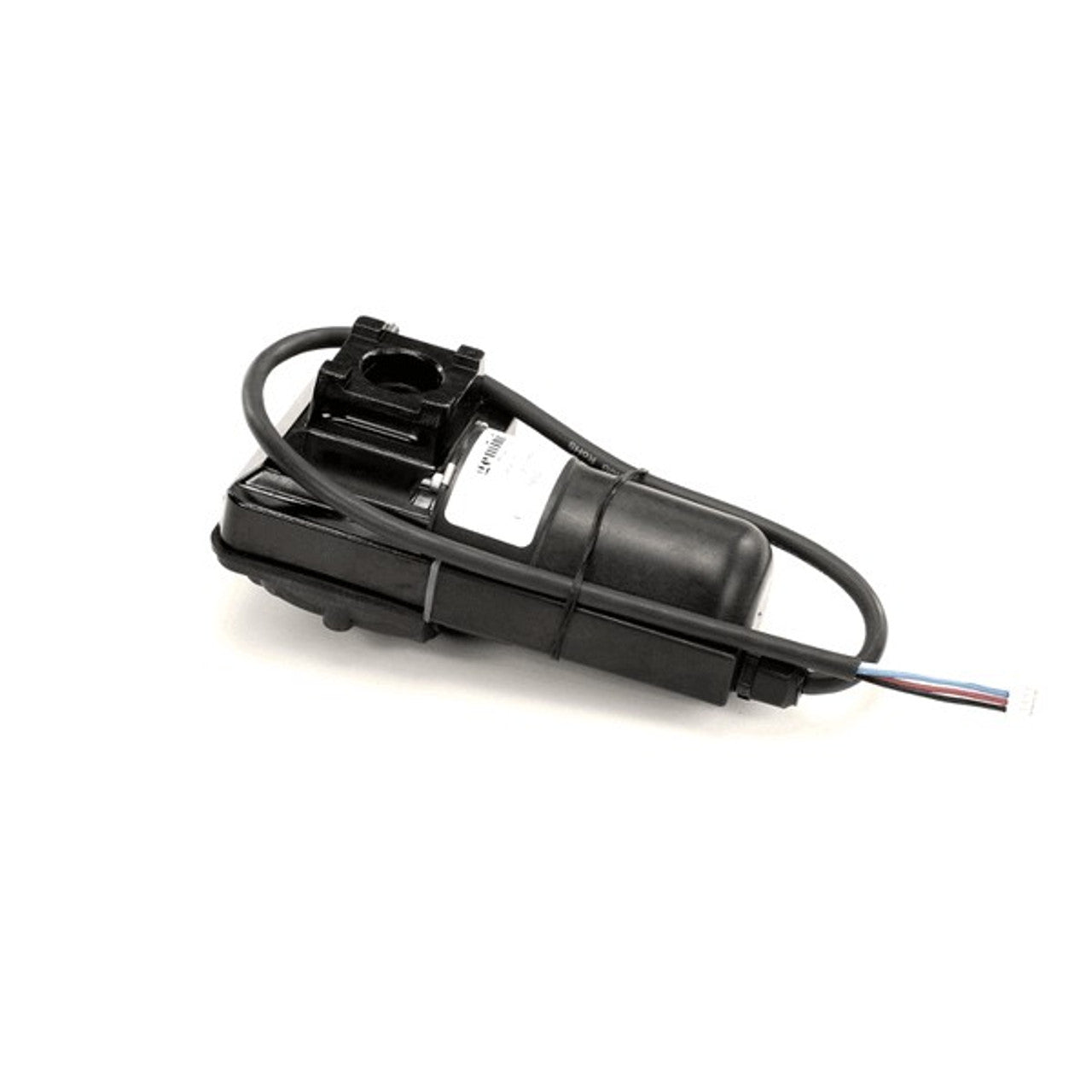 Black electronic component with wires on a white background