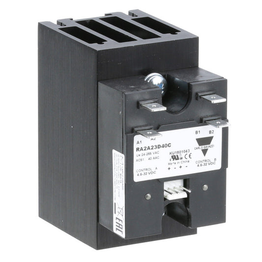 Black electrical contactor on a white background