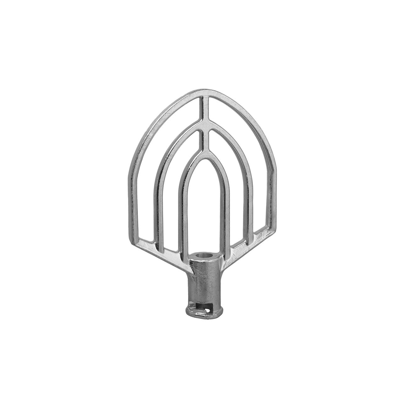 Metal mixing attachment on a white background