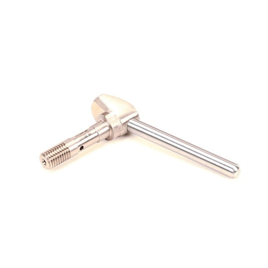 Metal tool with a cylindrical head and threaded shaft on a white background