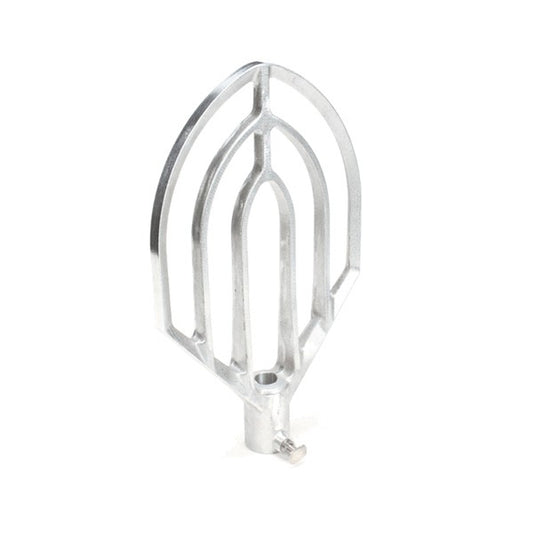 Metal mixing attachment on a white background