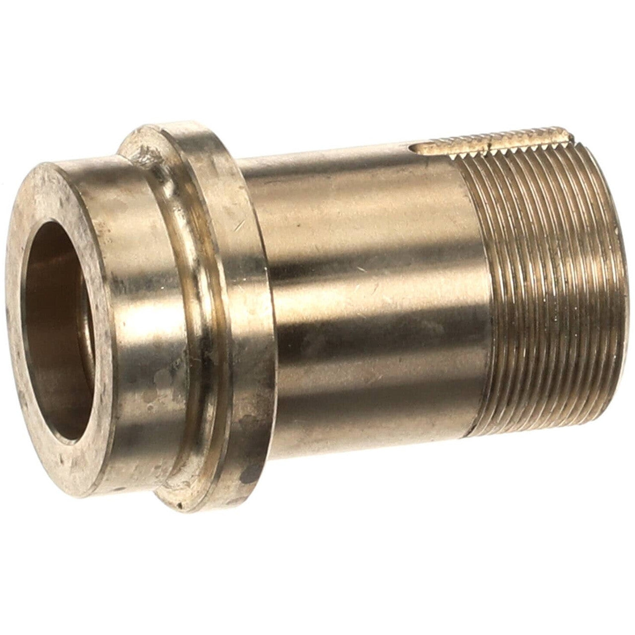 brass tube threaded on one end on white background