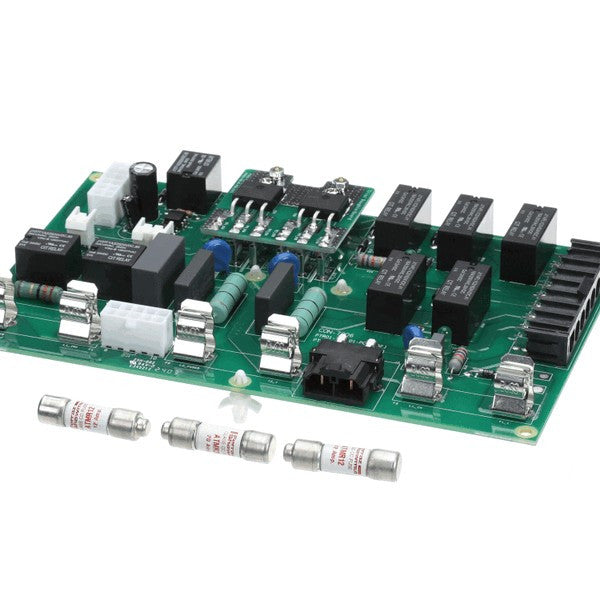 Electronic circuit board with components on a white background