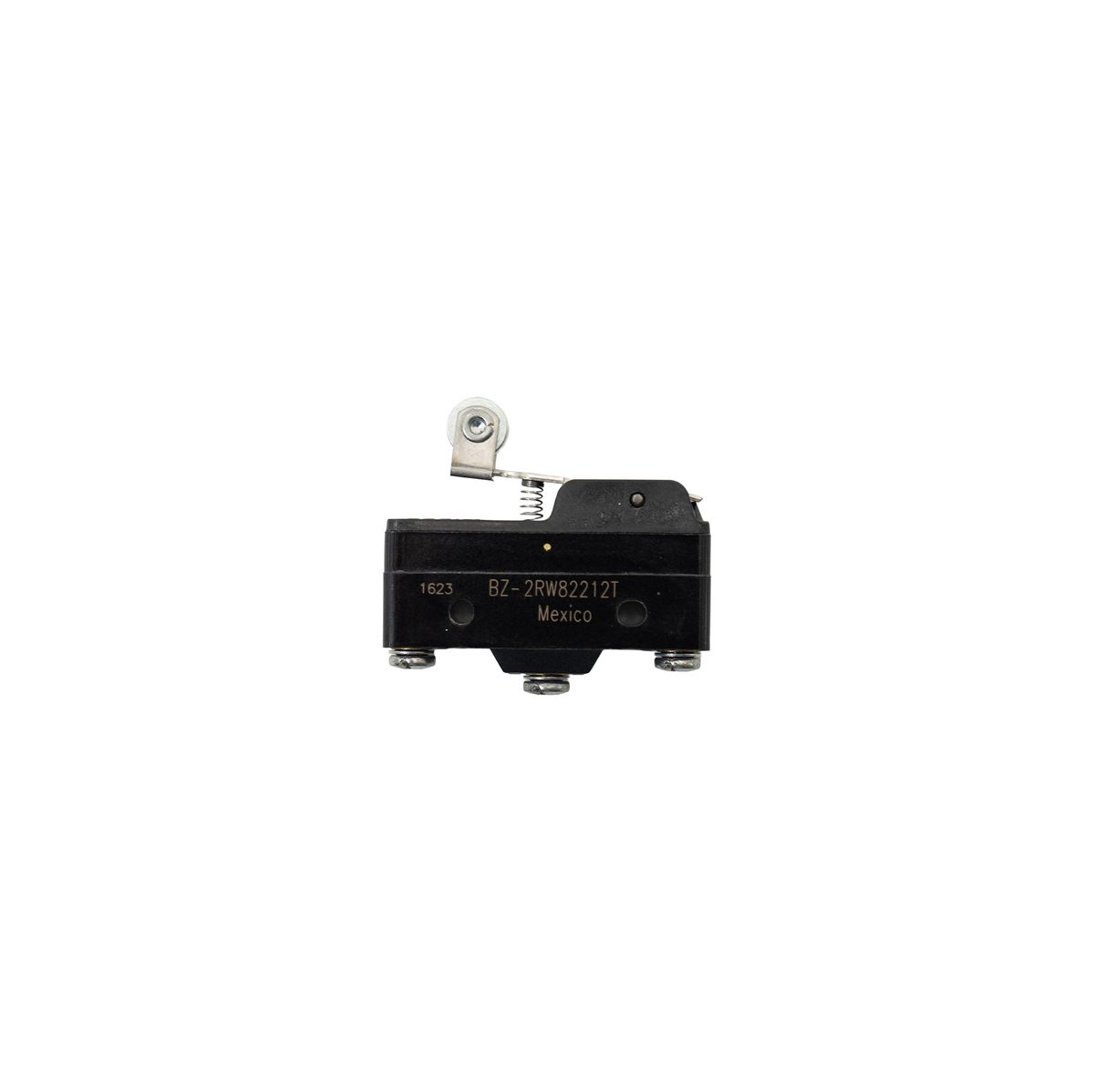 Black plastic rectangular mechanical switch on white background.