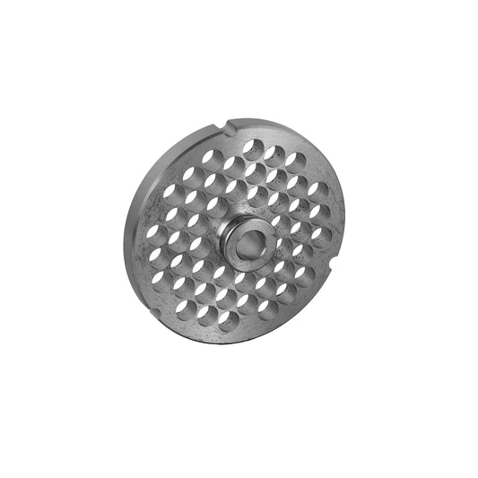 Carbon tool steel #32 hub-style 3 notch meat grinder plate with 3/8 inch holes for Hobart #32 grinders, part 32 3/8 HUB