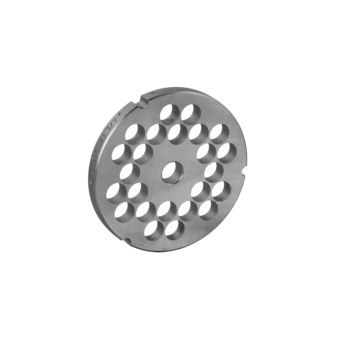 Carbon tool steel #32 hubless 3 notch meat grinder plate with 1/2 inch holes for Hobart #32 grinders, part 32 1/2 HBLS