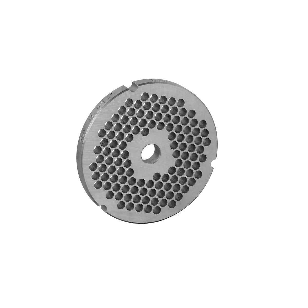 Carbon tool steel #32 hubless 3 notch meat grinder plate with 1/4 inch holes for Hobart #32 grinders, part 32 1/4 HBLS