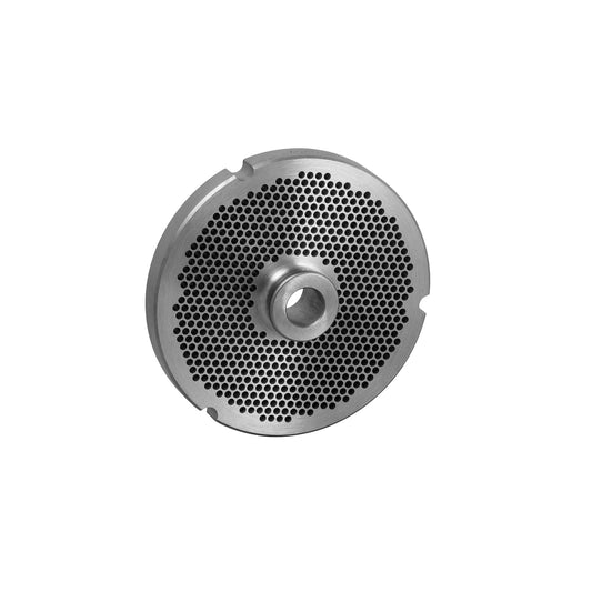 Carbon steel hub-style 3 notch #32 meat grinder plate with 3/32 inch holes for Hobart #32 grinders, part 32 3/32 HUB