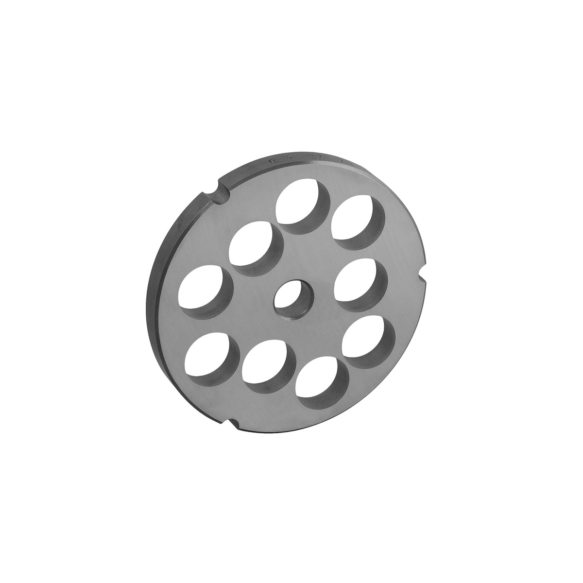 Carbon tool steel #32 hubless 3 notch meat grinder plate with 3/4 inch holes for Hobart #32 grinders, part 32 3/4 HBLS