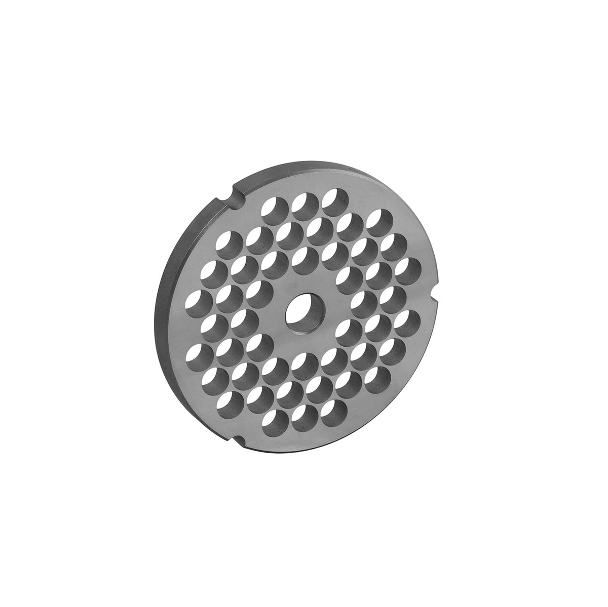 Carbon tool steel #32 hubless 3 notch meat grinder plate with 3/8 inch holes for Hobart #32 grinders, part 32 3/8 HBLS
