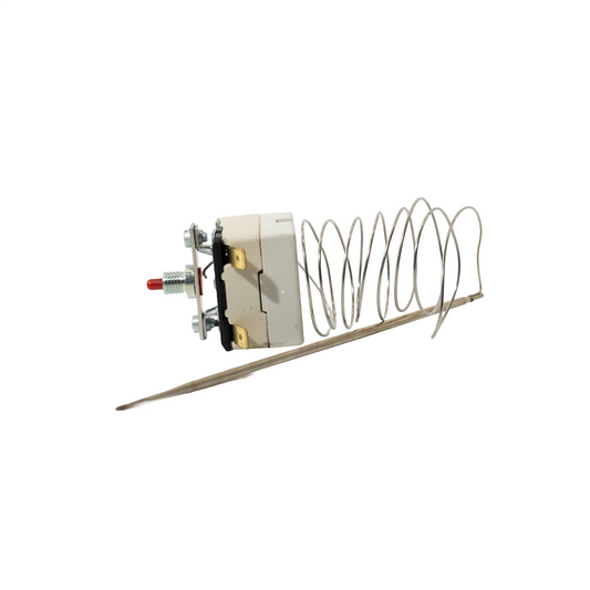 Thermostat with a probe on a white background.
