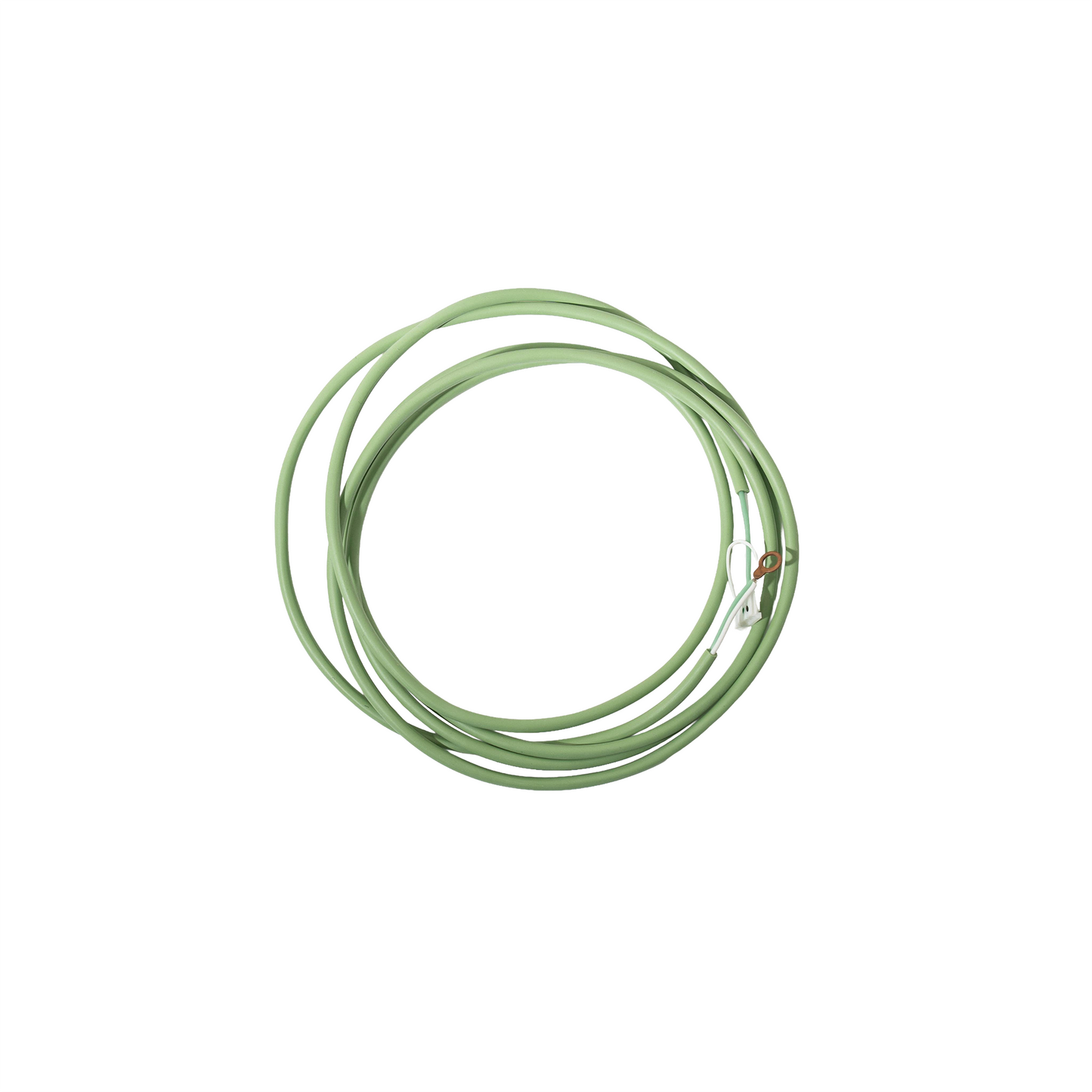 Coiled green cable on a white background