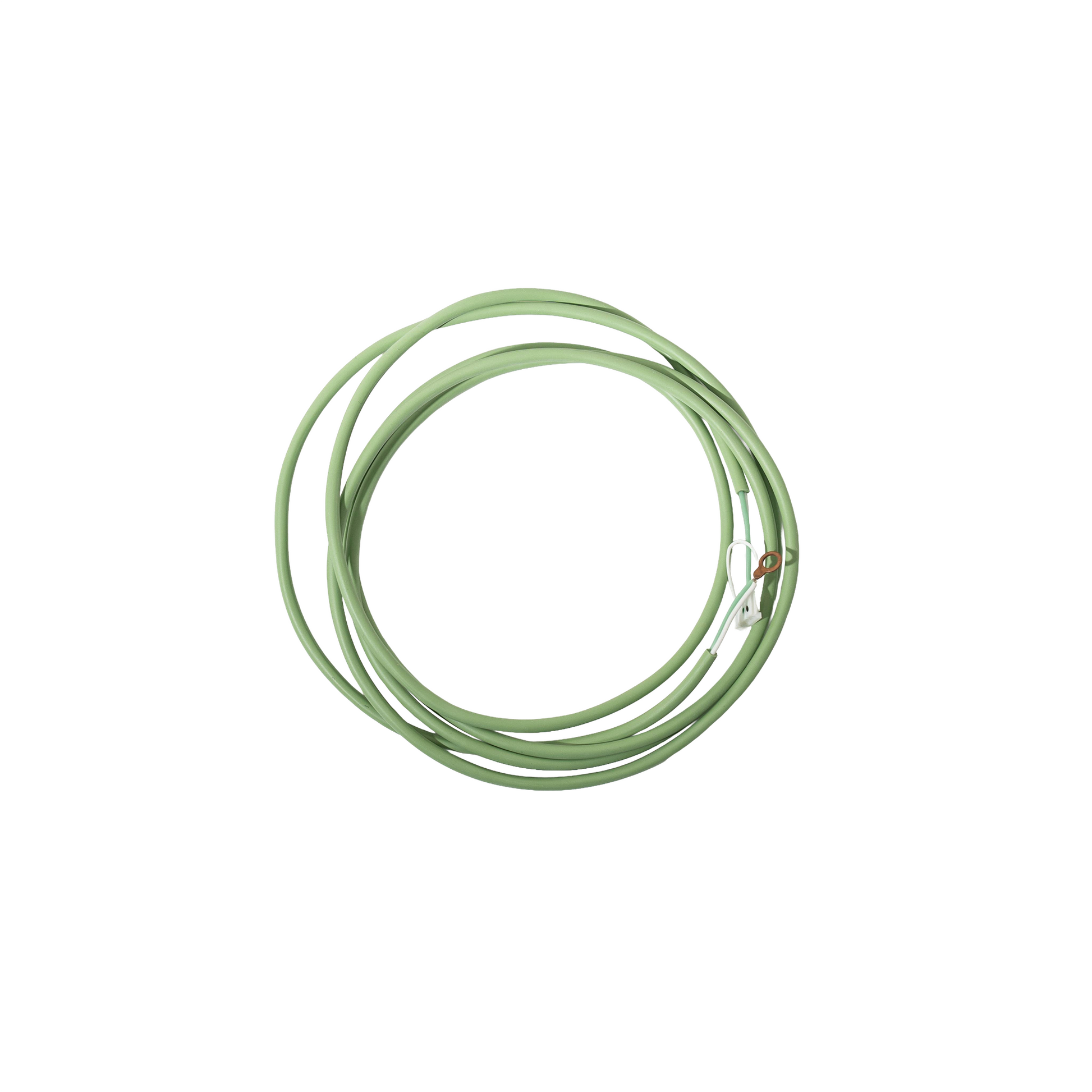 Coiled green cable on a white background