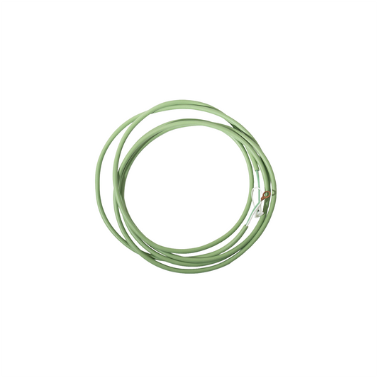 Coiled green cable on a white background